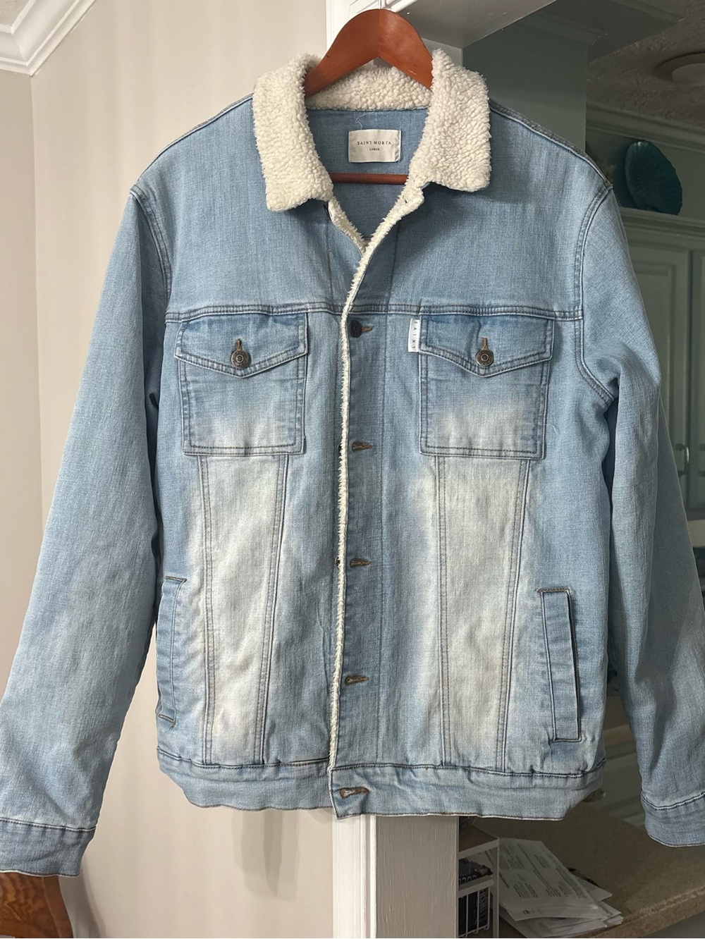 Saint Light Blue Denimn Sherpa-Lined Denim Trucker Style Jacket - Men's sz lg